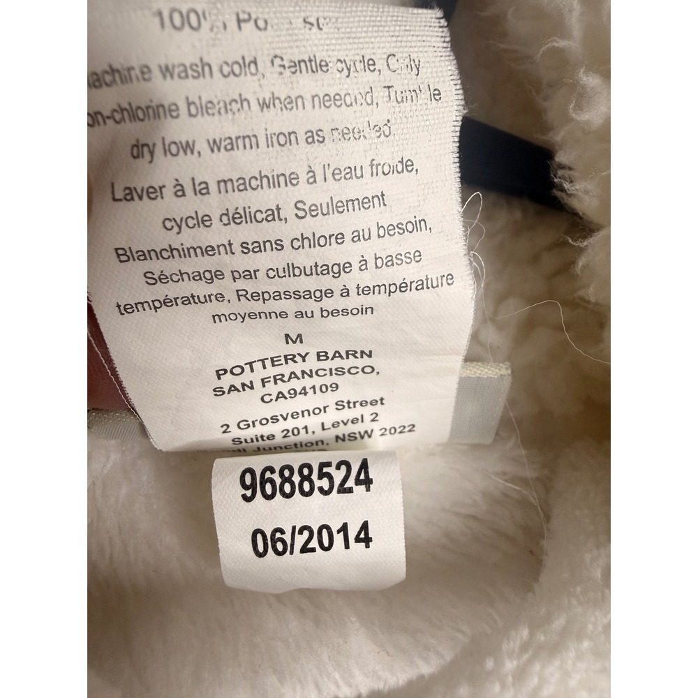 Pottery Barn White Fleece Robe M Ivory Sherpa Trim Monogram D Plush Spa Bathrobe - Picture 6 of 6